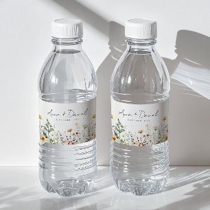 Summer Wildflower Field Wedding Water Bottle Label