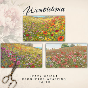 Summer Wildflower Fields   Heavyweight Decoupage  Wrapping Paper Sheet