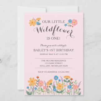 Summer Wildflower First Birthday Party Invitation