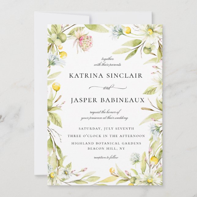 Summer Wildflower Floral Frame Wedding Invitation (Front)