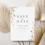 Summer Wildflower Floral Wedding Save The Date<br><div class="desc">Elegant floral wedding save the date featuring watercolor wildflower border and modern minimal typography design.</div>