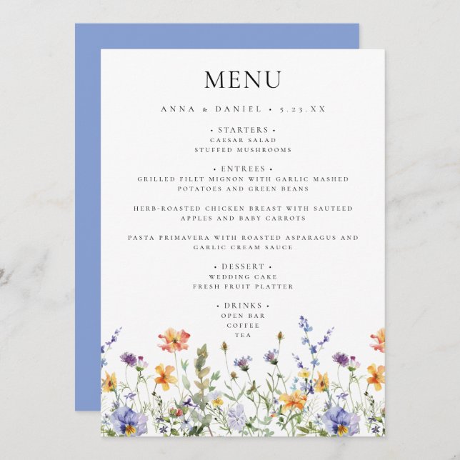Summer Wildflower Garden Wedding Menu (Front/Back)