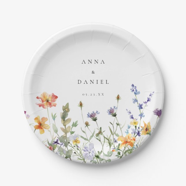 Summer Wildflower Garden Wedding Paper Plate (Front)