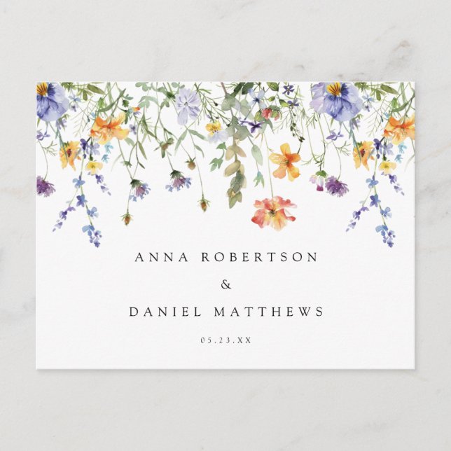 Summer Wildflower Garden Wedding Response Postcard (Front)