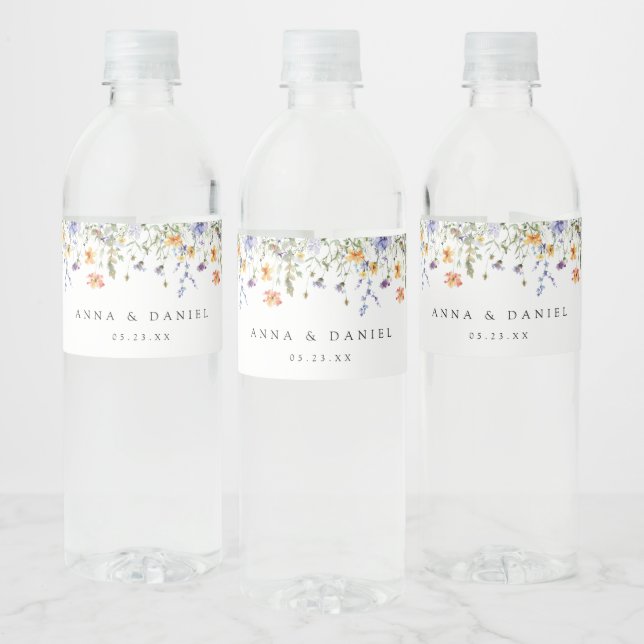 Summer Wildflower Garden Wedding Water Bottle Label (Bottles)