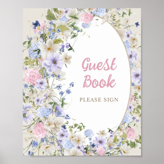 Summer Wildflower Garden Wreath pink Guest Book  (Front)