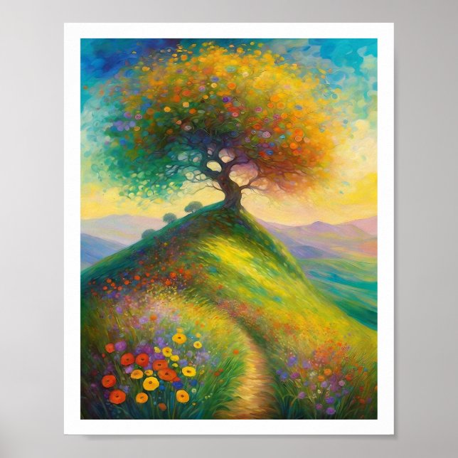 Summer Wildflower Hill Tree 8x10 Art Print (Front)