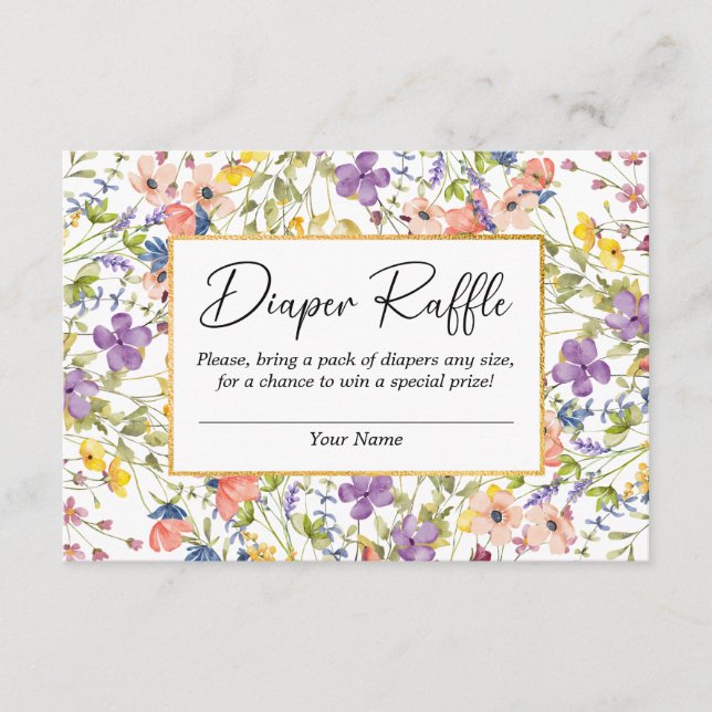 Summer Wildflower Meadow Baby Shower Diaper Raffle Enclosure Card (Front)