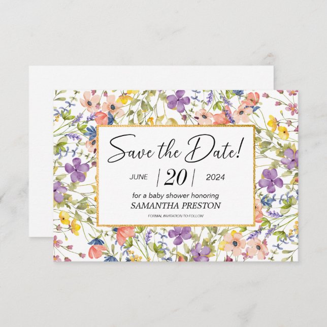 Summer Wildflower Meadow Baby Shower Save The Date (Front/Back)