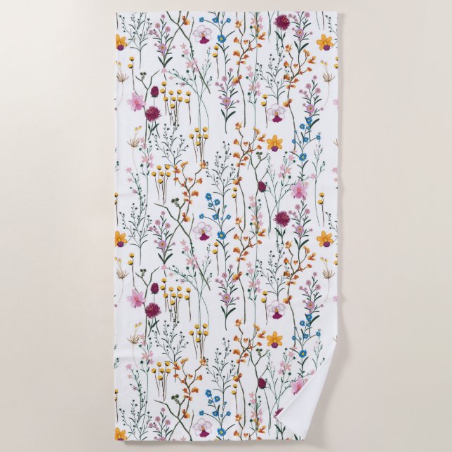 Summer Wildflower Pattern Beach Towel (Front)