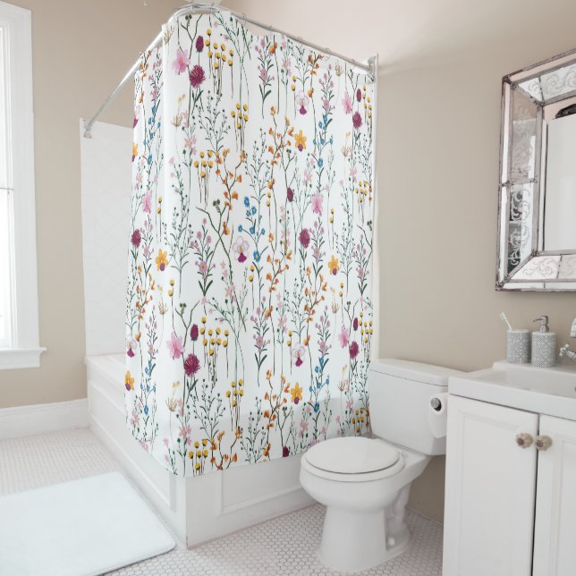 Summer Wildflower Pattern Shower Curtain (In Situ)