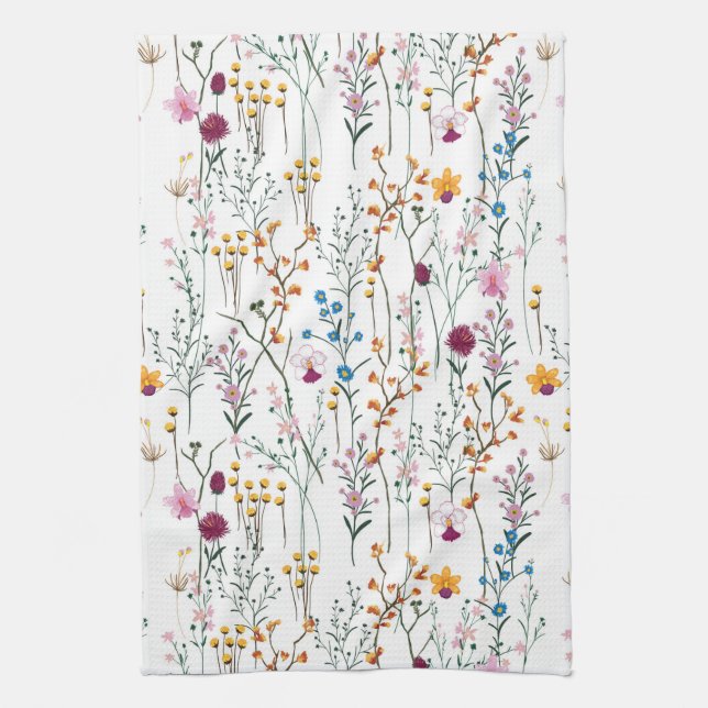 Summer Wildflower Pattern Tea Towel (Vertical)