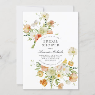 Summer Wildflower Peach Blush Floral Bridal Shower Invitation