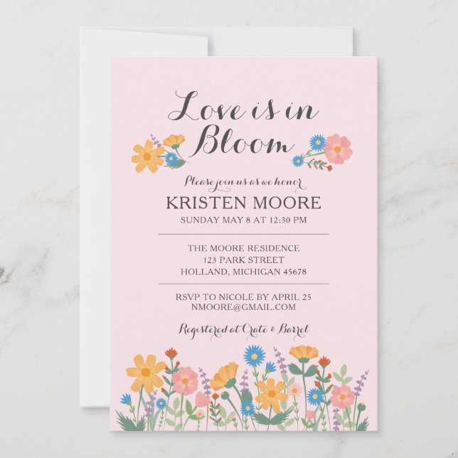Summer Wildflower Pink Bridal Shower Invitation (Front)