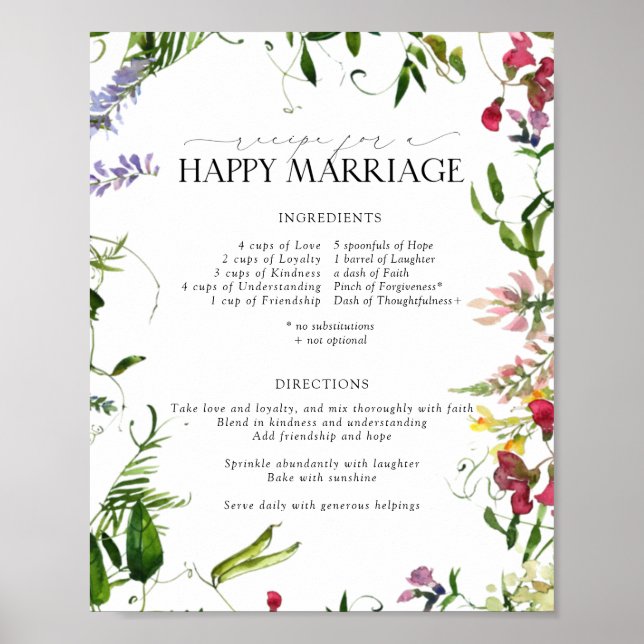 Summer Wildflower Recipe for a Happy Marriage Poster (Front)