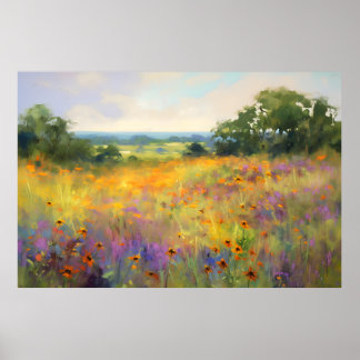 Summer Wildflower Valley Landscape Bloom Art Poster