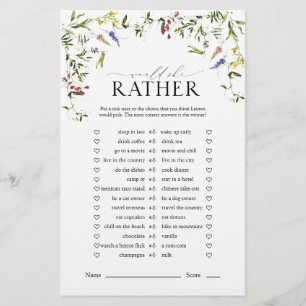 Summer Wildflower Watercolor Bridal Shower Game