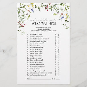Summer Wildflower Watercolor Bridal Shower Game