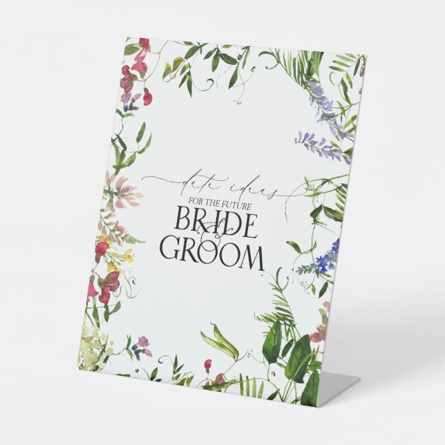 Summer Wildflower Watercolor Floral Date Ideas Pedestal Sign (Front)