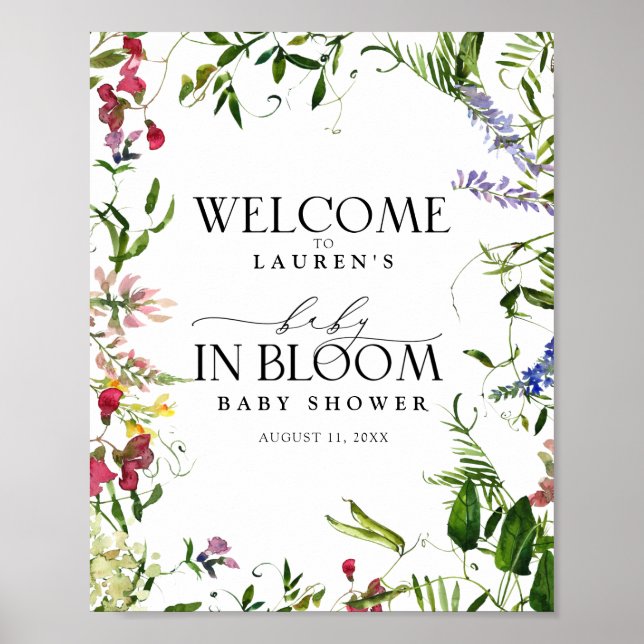 Summer Wildflower Watercolor Floral Shower Welcome Poster (Front)