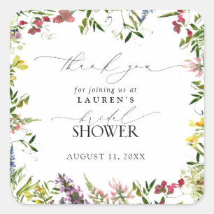 Summer Wildflower Watercolor Shower Thank You Square Sticker