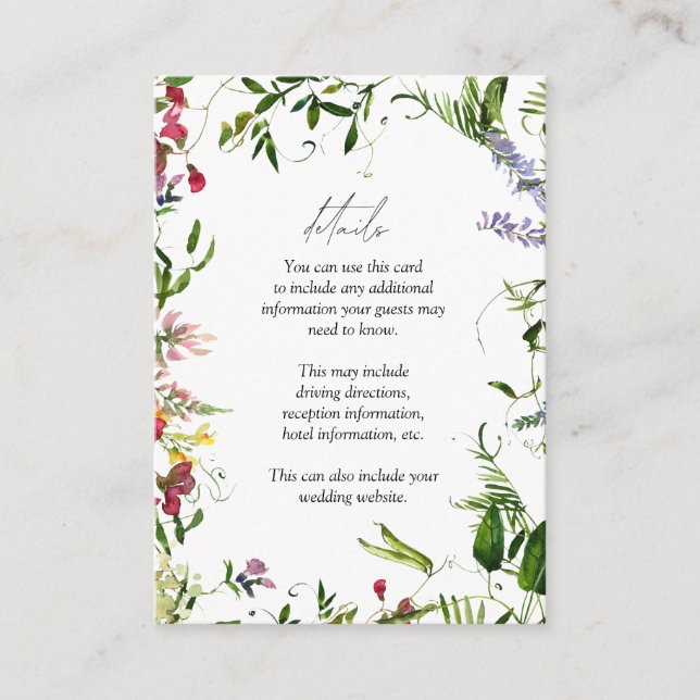 Summer Wildflower Watercolor Wedding Details Enclosure Card (Front)