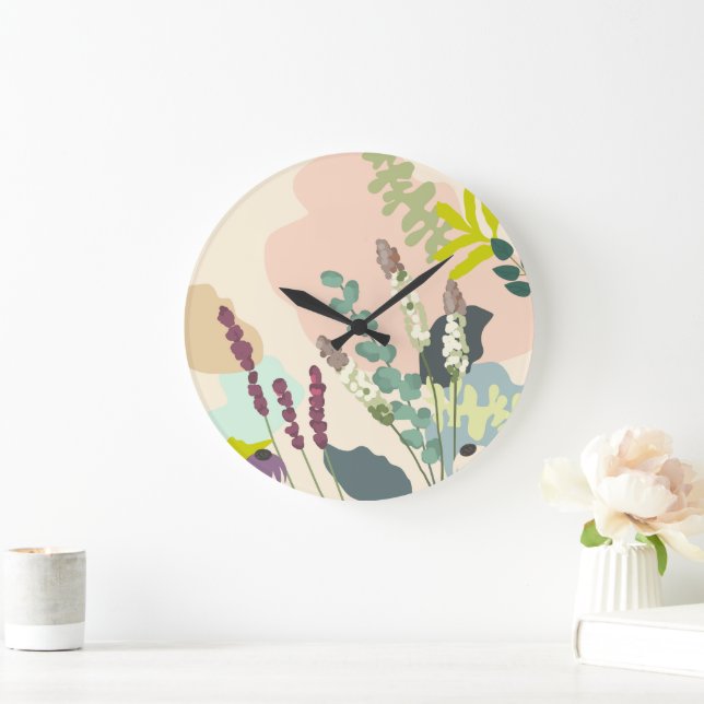Summer Wildflowers Abstract Pastel  Large Clock (Home)