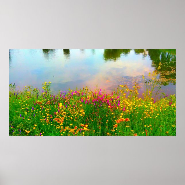 Summer Wildflowers and Pond Poster (Front)