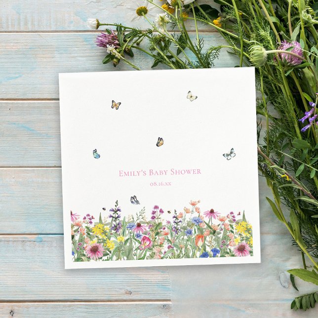 Summer Wildflowers & Butterflies Baby Shower Napkin (Creator Uploaded)