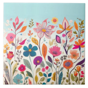 Summer Wildflowers - Colourful Floral Flowers Tile
