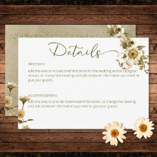 Summer Wildflowers & Daisies Wedding Details Enclosure Card