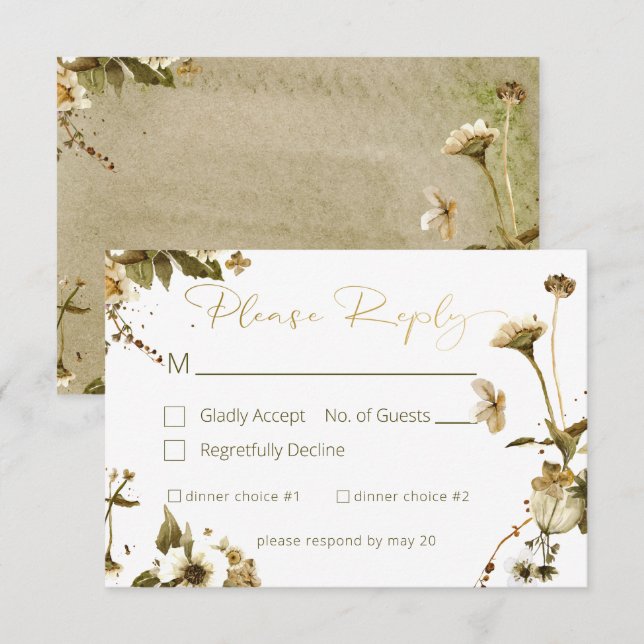 Summer Wildflowers & Daisies Wedding RSVP Card (Front/Back)