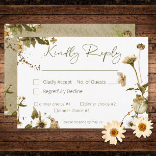 Summer Wildflowers & Daisies Wedding Three Dinner RSVP Card