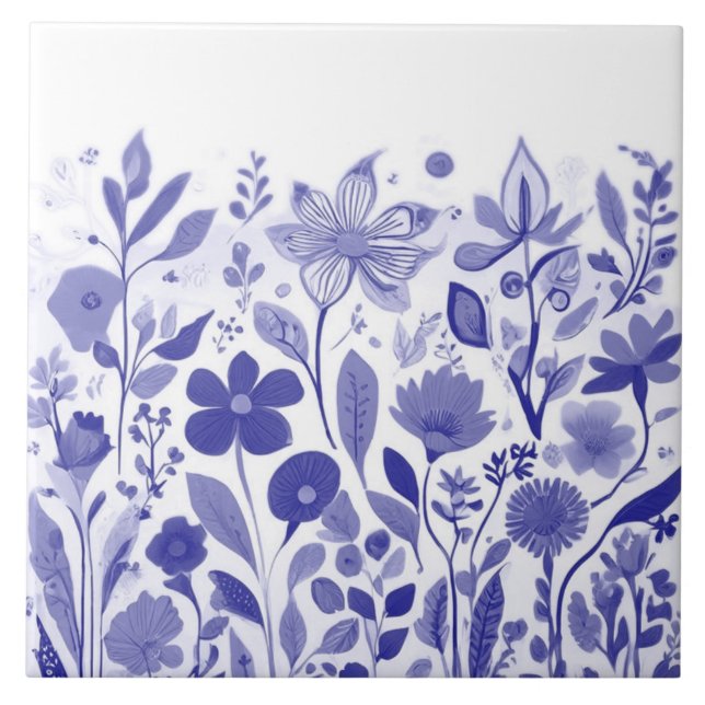 Summer Wildflowers - Dark Blue and White Flowers Tile (Front)