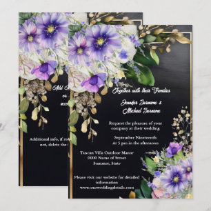 Summer wildflowers elegant black purple watercolor invitation