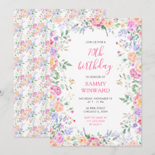 Summer Wildflowers Floral 70th Birthday Party Invitation