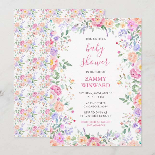 Summer Wildflowers Floral Baby Shower  Invitation (Front/Back)