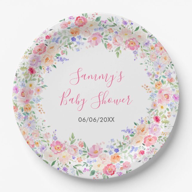 Summer Wildflowers Floral Baby Shower  Paper Plate (Front)