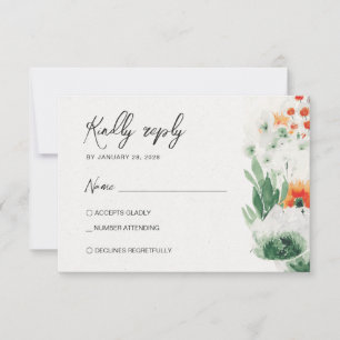 Summer Wildflowers green & orange RSVP Card