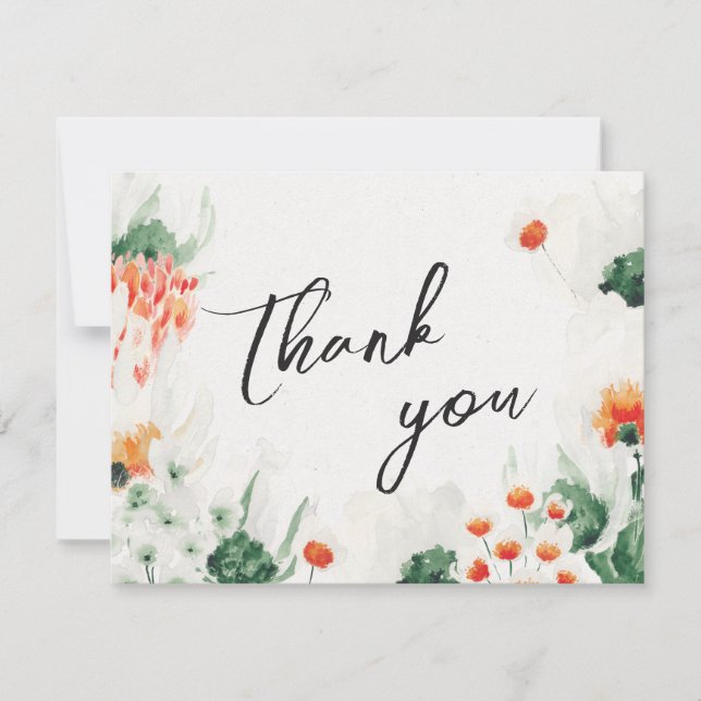 Summer wildflowers greenery photo wedding thank you card (Front)