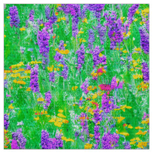 Summer Wildflowers in a Green Field Fabric