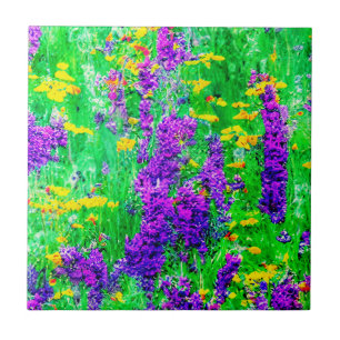 Summer Wildflowers in a Green Field Tile