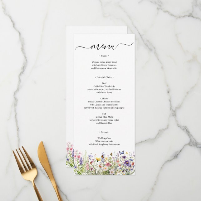 Summer Wildflowers Menu card personalised (Front/Back In Situ)