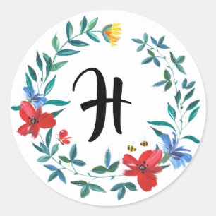 Summer Wildflowers Monogram Wedding Stickers
