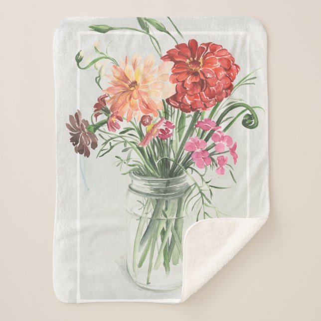 Summer Wildflowers - Pinks & Reds Sherpa Blanket (Front)