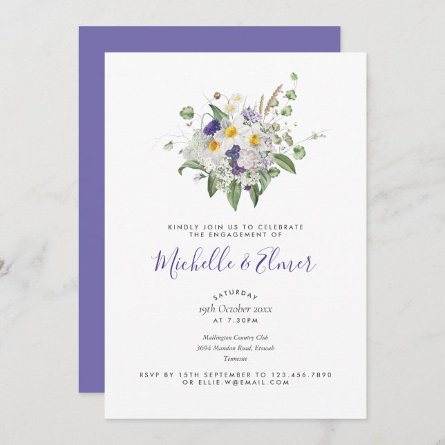 Summer Wildflowers Posy Engagement Party Invitation (Front/Back)