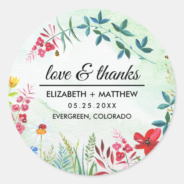 Summer Wildflowers Thak You Wedding  Classic Round Sticker (Front)