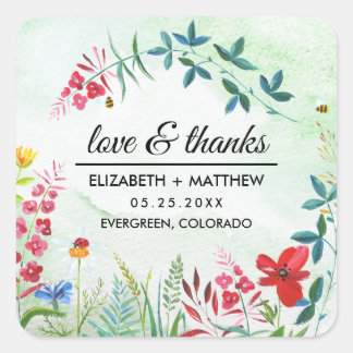 Summer Wildflowers Thak You Wedding Square Sticker