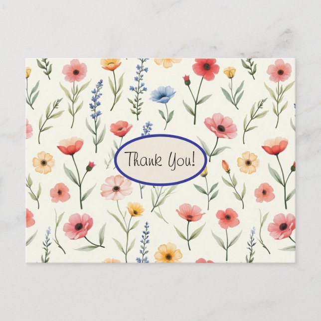 Summer Wildflowers Thank You Postcard (Front)