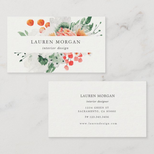 summer wildflowers watercolor business card (Front/Back)